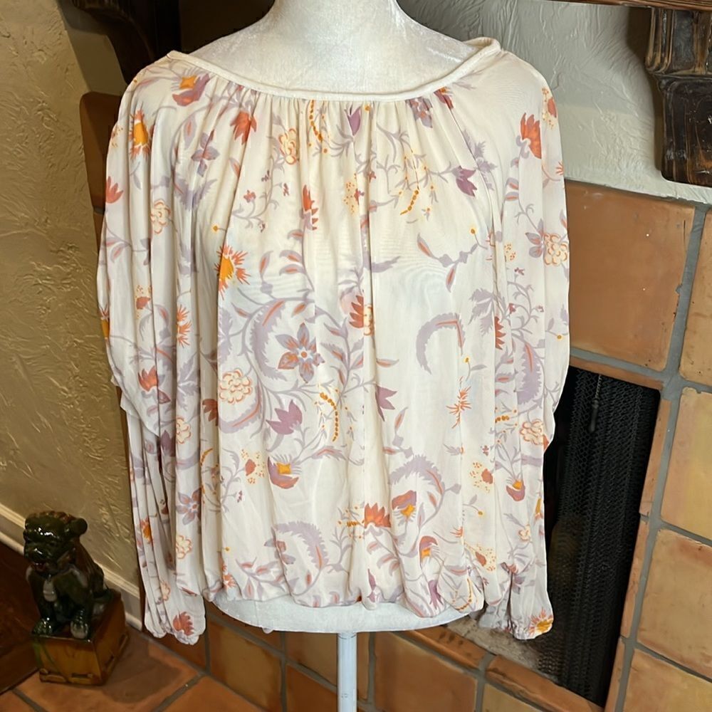 Free People Womens Wild Flower Honey Blouson Floral Print Peasant Top, M!